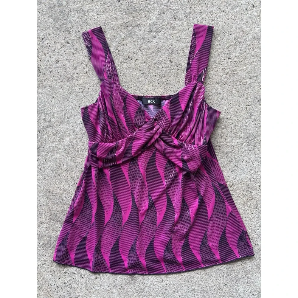 BCX Y2k Pink and Black Geometric Patterned Sleeveless Tank Top Size Large